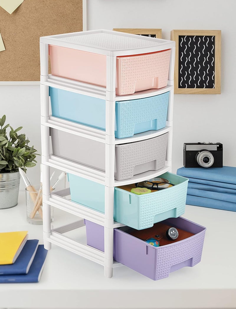 Liza Liza Dura 5 Extra Large Virgin Plastic Modular Drawer Storage System For Home Office Parlor School Doctors And Kids Pestel Colour Size W36 CmL30 CmH77 CmMulticolor Rectangular - Image 2