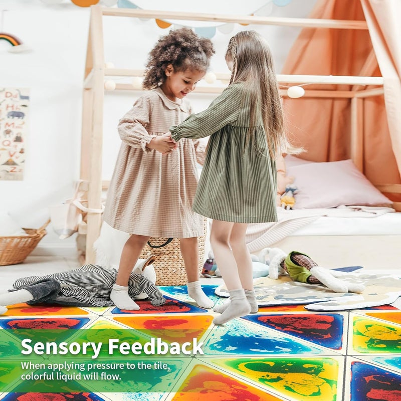LONGKING 4-Sheet Liquid Triangle Sensory Tiles, Colorful Floor Tile for Play Centers, Playroom, Lava Tiles, 12.7" x 14.7" - Image 3