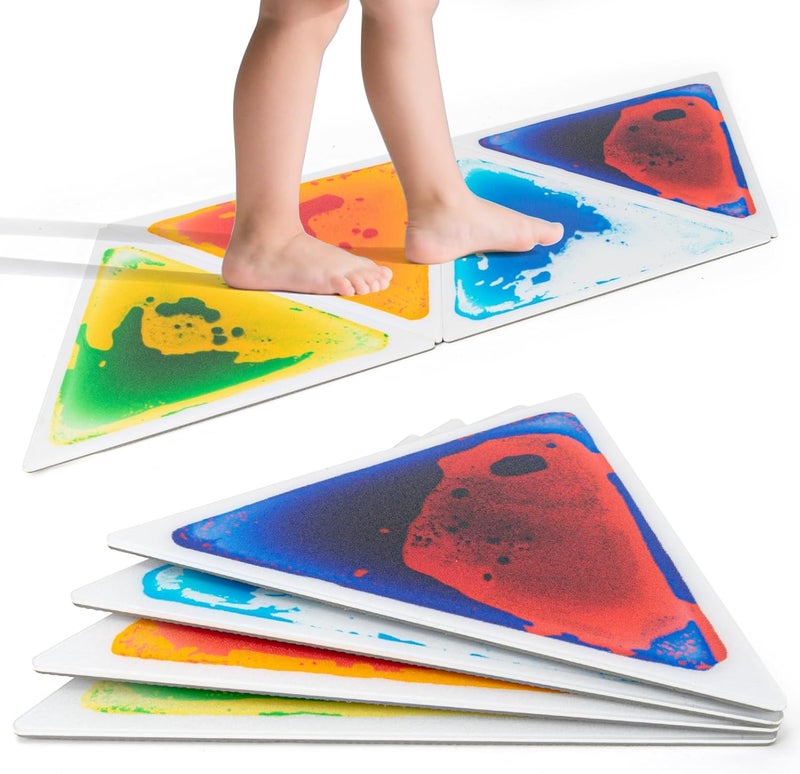 LONGKING 4-Sheet Liquid Triangle Sensory Tiles, Colorful Floor Tile for Play Centers, Playroom, Lava Tiles, 12.7" x 14.7" - Image 1