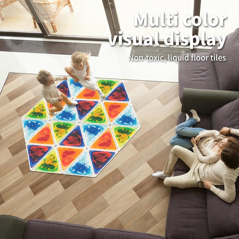 LONGKING 4-Sheet Liquid Triangle Sensory Tiles, Colorful Floor Tile for Play Centers, Playroom, Lava Tiles, 12.7" x 14.7" - Image 2