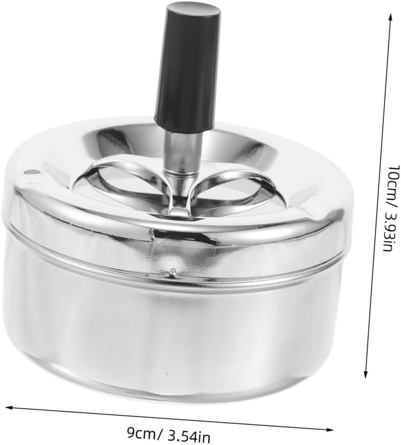 Spinning Tray Metal Covered Cigarette Ashtray with Push Down Mechanism Smokeless Windproof Ash Tray for Home Office Patio Stylish Silver Round Design for Indoor Outdoor Use - Image 2