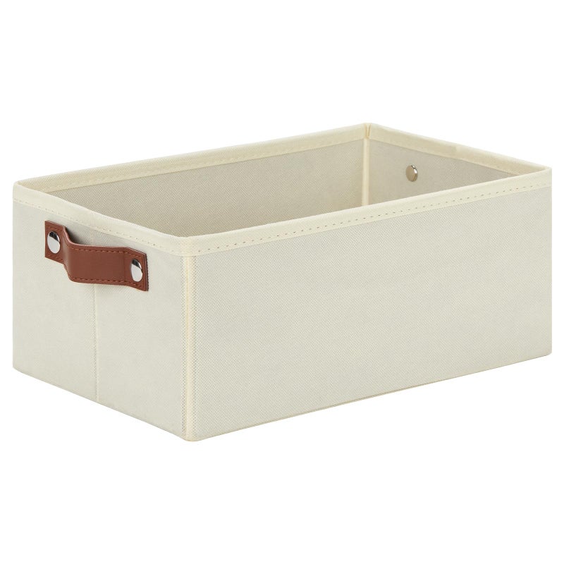 DULLEMELO Storage Bin  Fabric Storage Bin with PU Handles  Decorative Storage Basket and Organizer Bins  Collapsible Storage Bins for Toy Storage  Clothes Organizer (Light Beige 11.8L*7.9W*5.1H) - Image 1