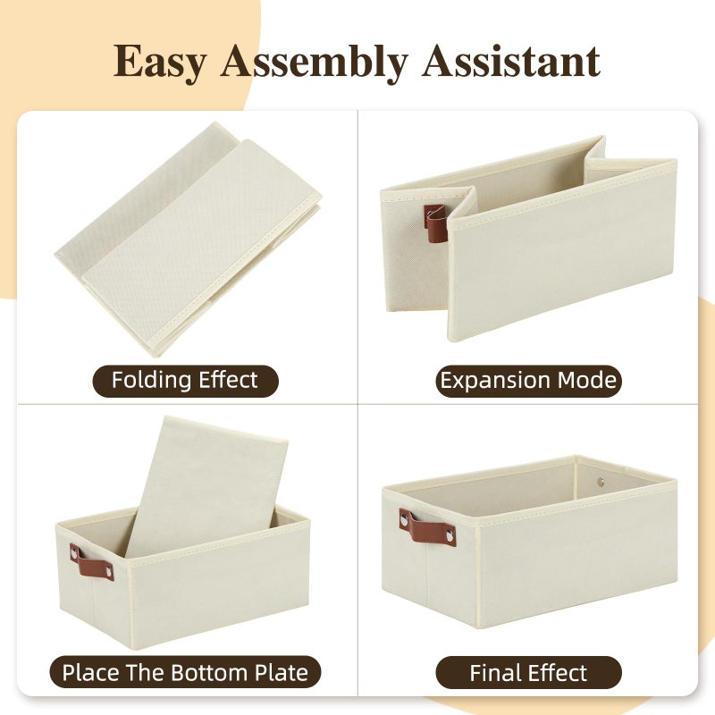 DULLEMELO Storage Bin  Fabric Storage Bin with PU Handles  Decorative Storage Basket and Organizer Bins  Collapsible Storage Bins for Toy Storage  Clothes Organizer (Light Beige 11.8L*7.9W*5.1H) - Image 4