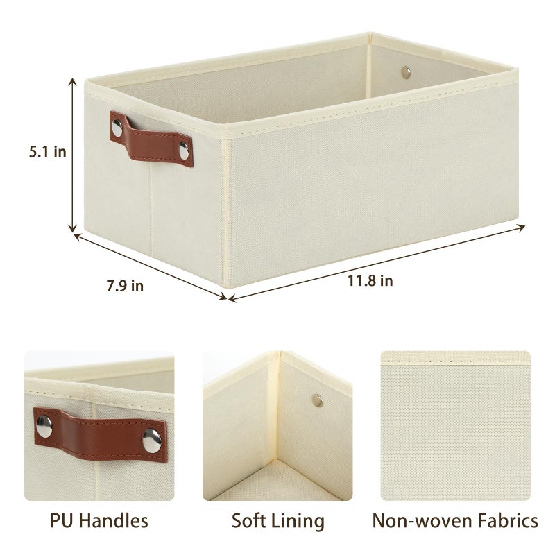 DULLEMELO Storage Bin  Fabric Storage Bin with PU Handles  Decorative Storage Basket and Organizer Bins  Collapsible Storage Bins for Toy Storage  Clothes Organizer (Light Beige 11.8L*7.9W*5.1H) - Image 2