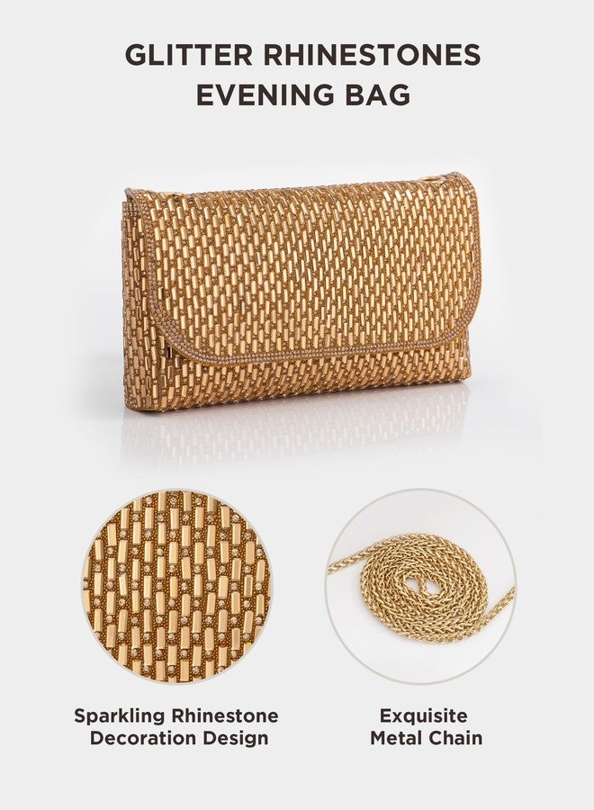 Coucoland Clutch Purses for Women, Formal Evening Bags with Glitter Rhinestones Party Shoulder Bag Wedding Cocktail Prom (Gold) - Image 2