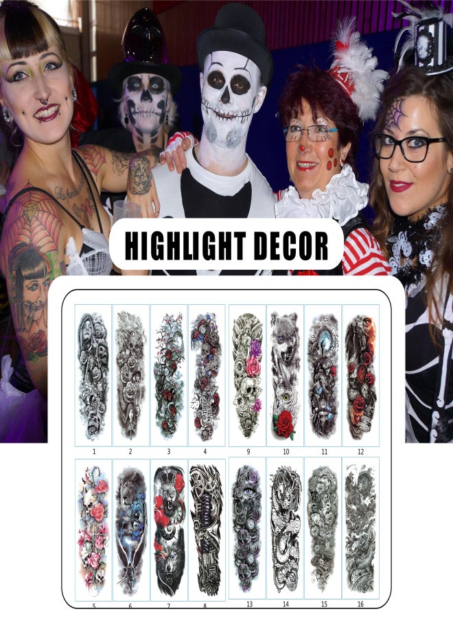 8 Sheets Full Arm Temporary Tattoos Large Waterproof Tattoos for Half Arm Shoulder Leg Body Men Women Available(18.9''X6.7'') - Image 3