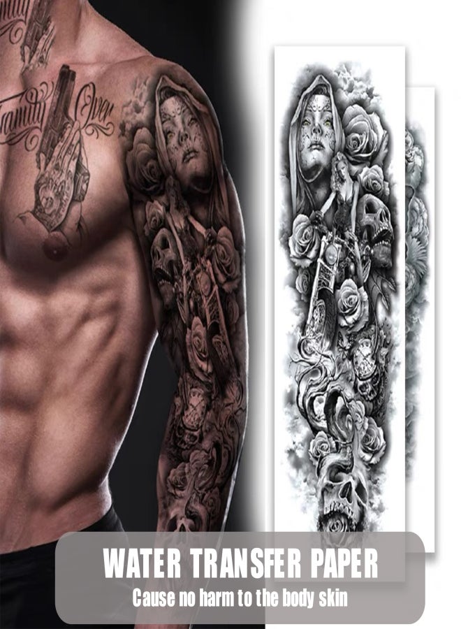 8 Sheets Full Arm Temporary Tattoos Large Waterproof Tattoos for Half Arm Shoulder Leg Body Men Women Available(18.9''X6.7'') - Image 2