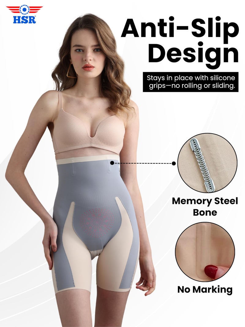 HSR Shapewear for Women Tummy Control Shorts High Waist Panty Mid Thigh Body Shaper (L, Cream) - Image 2