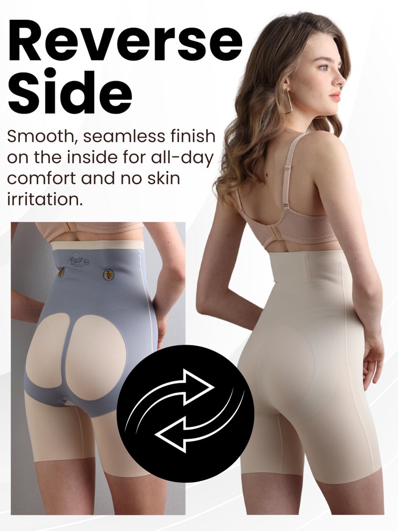HSR Shapewear for Women Tummy Control Shorts High Waist Panty Mid Thigh Body Shaper (L, Cream) - Image 3