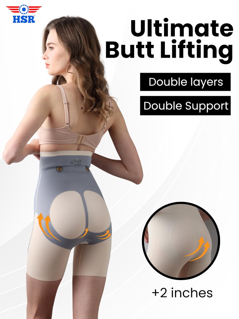 HSR Shapewear for Women Tummy Control Shorts High Waist Panty Mid Thigh Body Shaper (L, Cream) - Image 5
