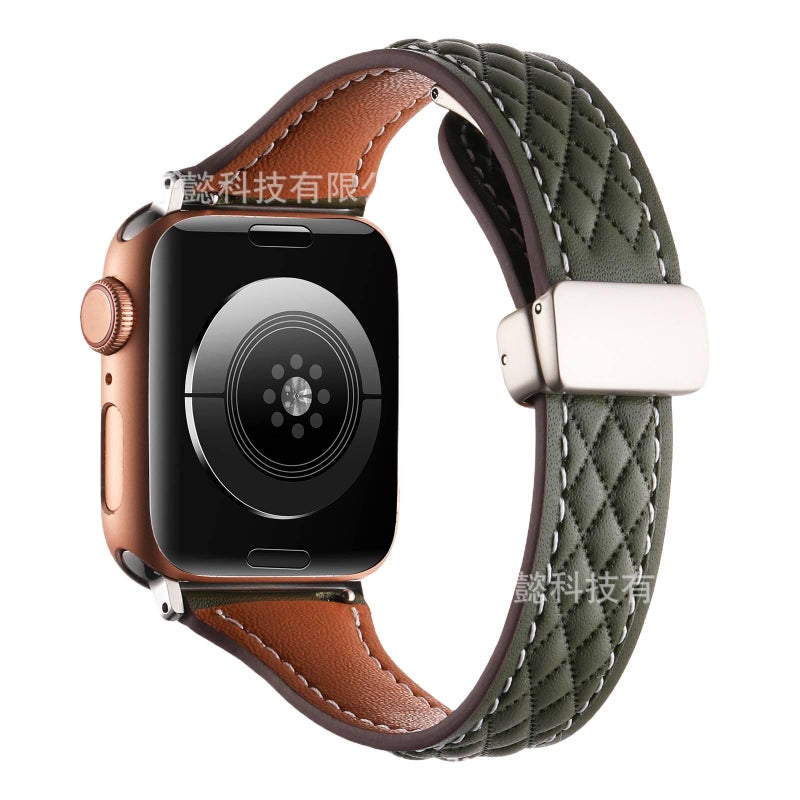سوار ساعة ذكية سوار جلدي كلاسيكي متوافق مع Apple Watch 38/40/41/42/44/45/49mm بملاءمة قابلة للتعديل وحزام بديل باللون أسود قابل للتعديل - Image 5