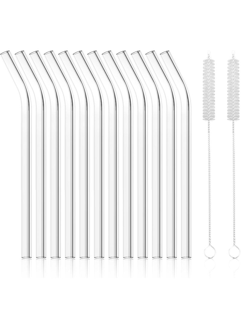 12 Pack Reusable Glass Straw, 8.5" x 10MM Bent Clear Glass Drinking Straws for Hot & Cold Drinks, 2 Cleaning Brushes Included - Image 1