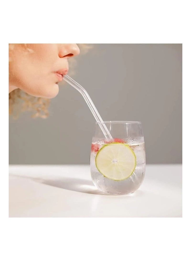 12 Pack Reusable Glass Straw, 8.5" x 10MM Bent Clear Glass Drinking Straws for Hot & Cold Drinks, 2 Cleaning Brushes Included - Image 2