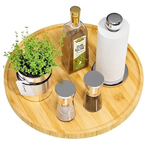 Lazy Susan Organizer 132 Inch NonSkid Bamboo Lazy Susan for Kitchen Table cabinets Closets and Kitchen Islands Wood Turntable for Kitchen Countertop Organizer