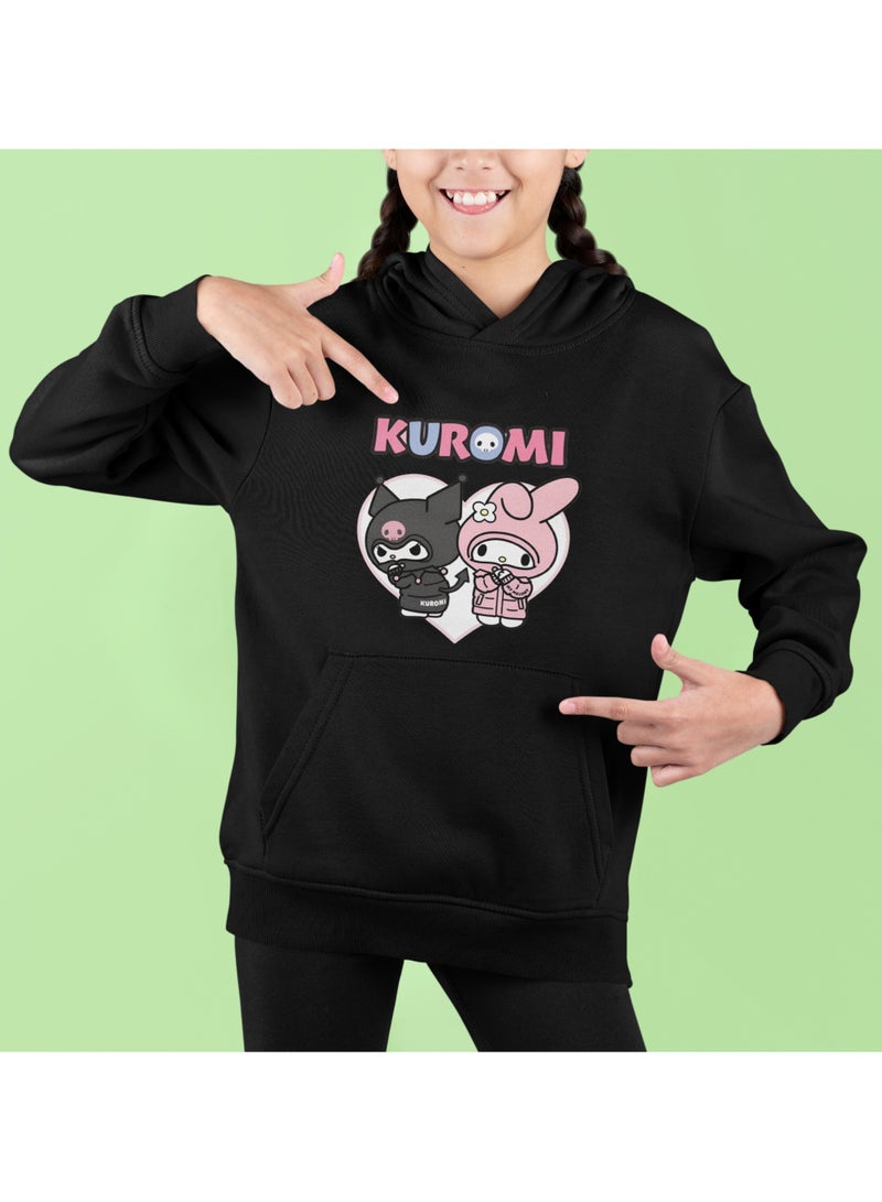 ZOOM 'KUROMI AND MY MELODY HEART' BLACK HOODIE 
