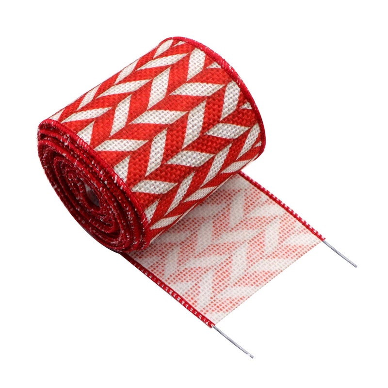 Christmas Burlap Wire Edge Ribbon - 6.3cm x 5 Yards - Image 1