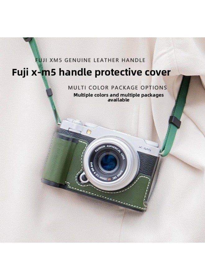 For Fuji Xm5 Handle Protective Case X100vi Handle Leather Case Camera Bag Base Shoulder Strap Quick Release Wrist Strap-Color:Handle X100vi Retro Green Leather Protective Case + Shoulder Strap - Image 2