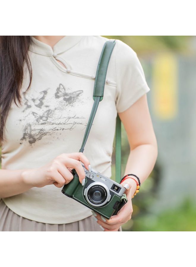 For Fuji Xm5 Handle Protective Case X100vi Handle Leather Case Camera Bag Base Shoulder Strap Quick Release Wrist Strap-Color:Handle X100vi Retro Green Leather Protective Case + Shoulder Strap - Image 1