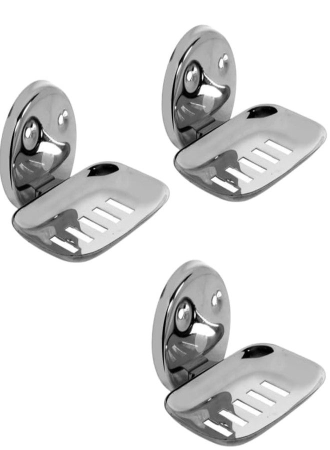 Greensify Stainless Steel Soap Dish Holder for Bathroom (Pack of 3) | Wall Mounted Soap Stand, Rust Proof Chrome Finish, Soap Holder for Wash Basin, Home & Hotel Bathroom Accessories - Image 1