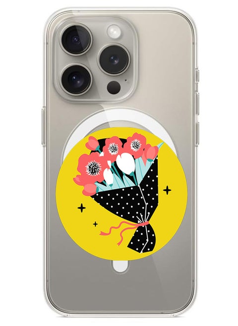 Magnetic Case for iPhone 15 Pro 6.1-inch Compatible with MagSafe Wireless Charging, Shockproof Phone Bumper Cover Bouquet vector