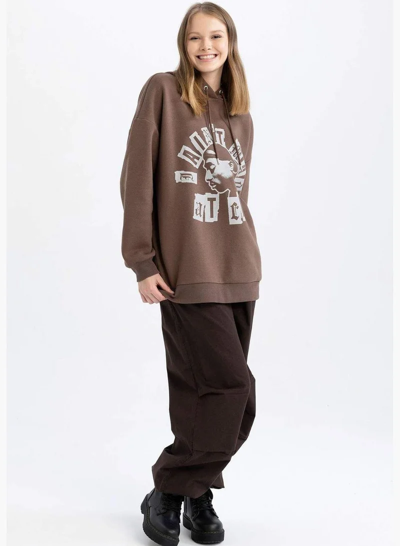 DeFacto Woman Tupac Licenced Oversize Fit Hooded Knitted Sweatshirt