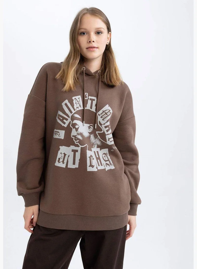 DeFacto Woman Tupac Licenced Oversize Fit Hooded Knitted Sweatshirt
