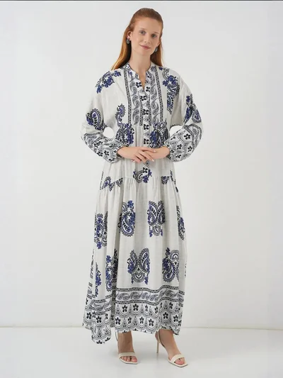 BIG DART BDART Printed V-Neck Maxi Dress with Button Closure