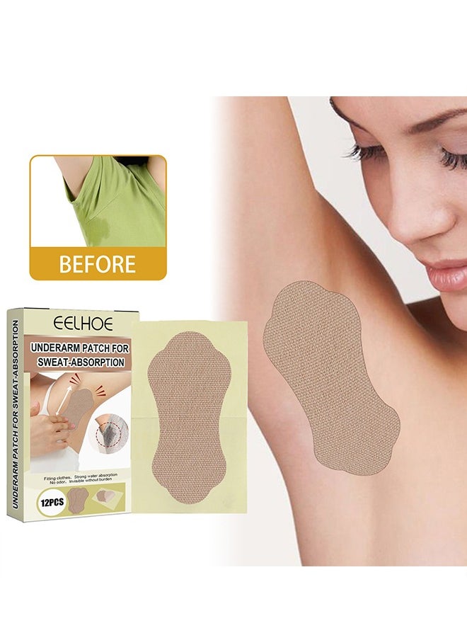 EELHOE - Underarm Patch For Sweat Absorption, Sweat Pads for Women and Men Armpits, Disposable Invisible Armpit Sweat Pads for Absorbent Deodorant Prevention Sticker 12PCS - Image 1