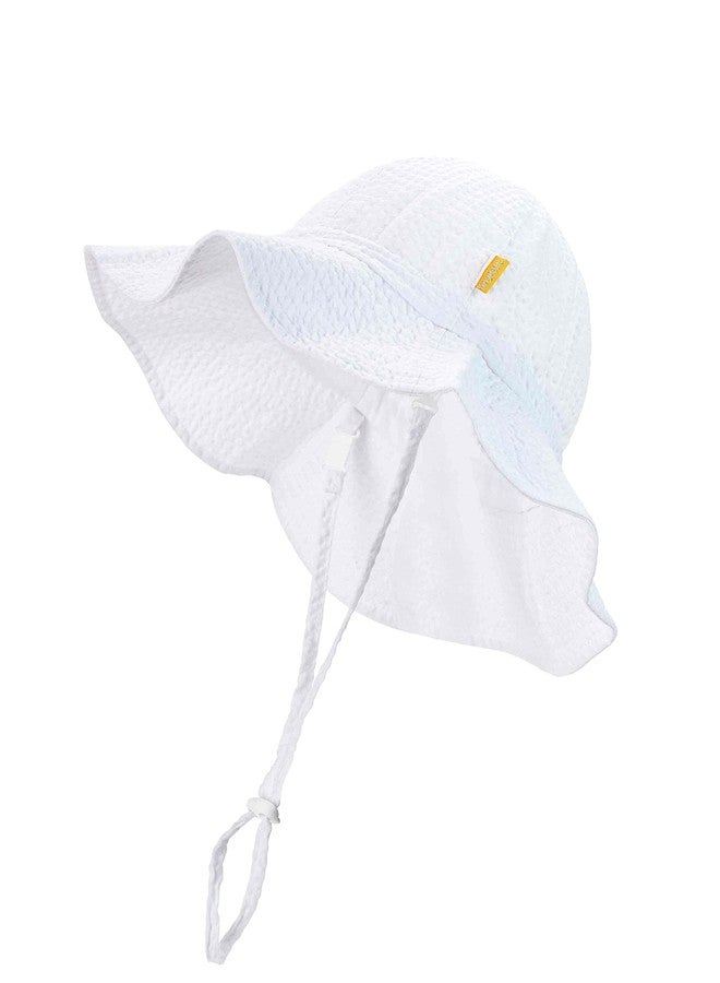 DASMINI Baby & Toddler Wide Brim Sun Hats UPF 50+ Sun Protection Bucket Cap Cute Adjustable Hat (wht Seersucker, 6-24M) - Image 1