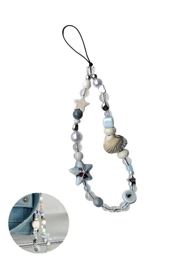 حبل هاتف خلوي أزرق لطيف مزين بالخرز - حبال لبطاقات الهوية، وإكسسوارات سلسلة المفاتيح، وقلادات الحقائب، وحزام معصم الكاميرا المزين بالخرز - Image 1