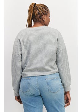 Sixth June Women Round Neck Long Sleeve Textured Sweatshirt, Grey  - Image 2