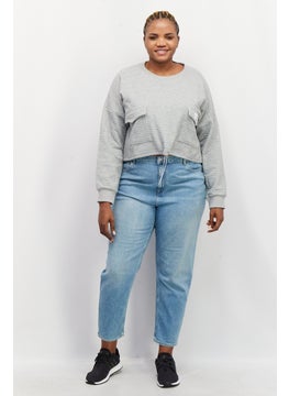 Sixth June Women Round Neck Long Sleeve Textured Sweatshirt, Grey  - Image 3