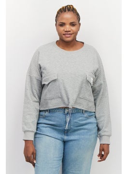 Sixth June Women Round Neck Long Sleeve Textured Sweatshirt, Grey  - Image 1