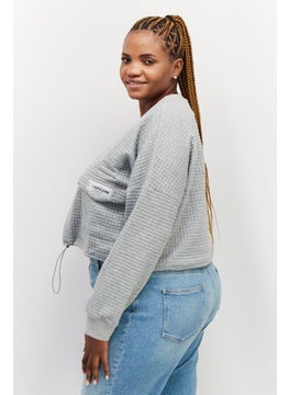 Sixth June Women Round Neck Long Sleeve Textured Sweatshirt, Grey  - Image 4