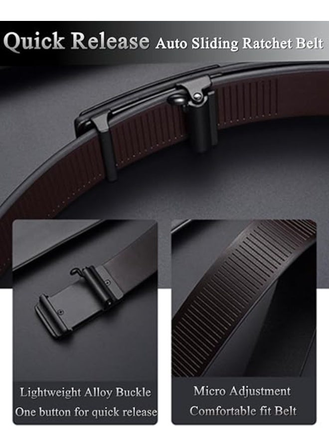 SWIUKPHE Mens Leather Ratchet Belt, Fashion Black Leather Sliding Ratchet Belt for Men Dress, Casual, Suit And Jeans, with Adjustable Buckle, Micro Adjustable Belt Fit Everywhere, Black, S - Image 2