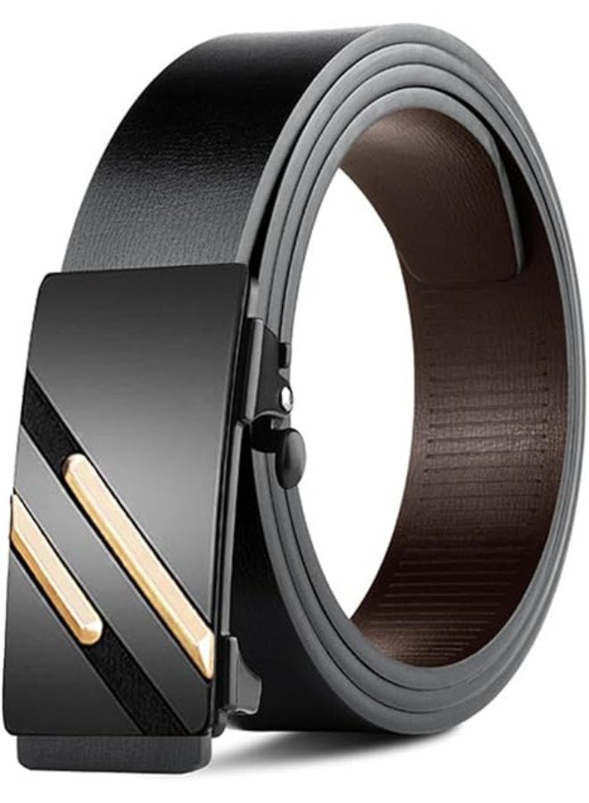 SWIUKPHE Mens Leather Ratchet Belt, Fashion Black Leather Sliding Ratchet Belt for Men Dress, Casual, Suit And Jeans, with Adjustable Buckle, Micro Adjustable Belt Fit Everywhere, Black, S - Image 1