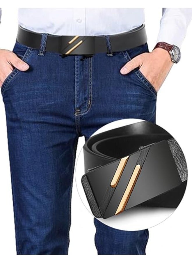 SWIUKPHE Mens Leather Ratchet Belt, Fashion Black Leather Sliding Ratchet Belt for Men Dress, Casual, Suit And Jeans, with Adjustable Buckle, Micro Adjustable Belt Fit Everywhere, Black, S - Image 5