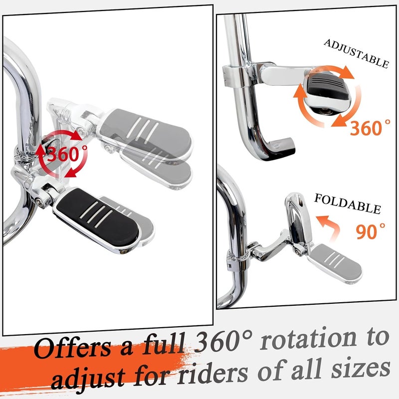 FOVPLUE Adjustable Highway Footpegs for Harley and Other Motorcycles - Chrome - Image 3