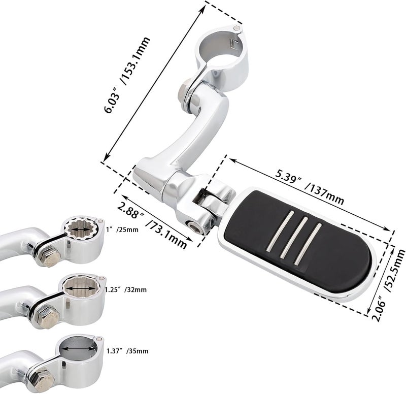 FOVPLUE Adjustable Highway Footpegs for Harley and Other Motorcycles - Chrome - Image 4
