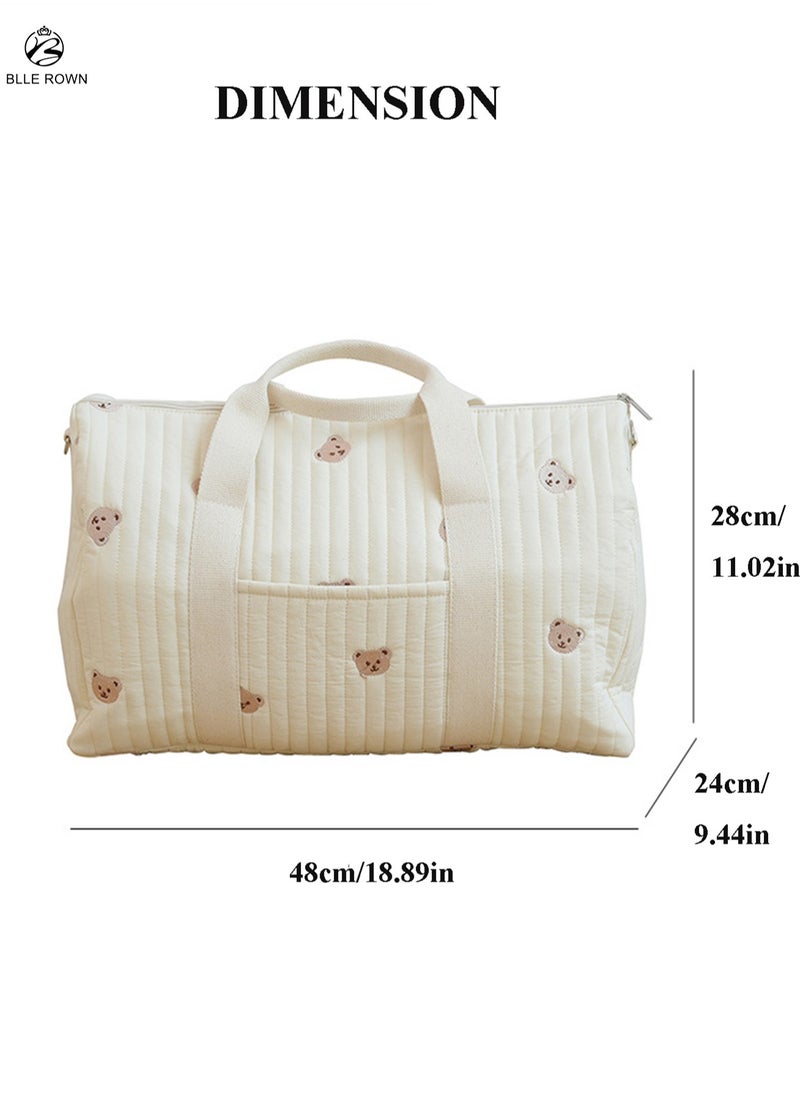 BLLE ROWN - Fashionable Embroidered Large Capacity Cute Bear Patterned Diaper Travel Bag,Lightweight Foldable Boston Mommy Tote Bag Handbag,Portable & Shoulder-carried Crossbody Bag,Hospital Bag for Maternity,Duffel Baby Bag For Travel - Image 1