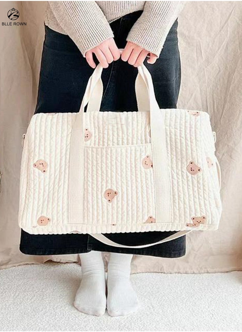 BLLE ROWN - Fashionable Embroidered Large Capacity Cute Bear Patterned Diaper Travel Bag,Lightweight Foldable Boston Mommy Tote Bag Handbag,Portable & Shoulder-carried Crossbody Bag,Hospital Bag for Maternity,Duffel Baby Bag For Travel - Image 1
