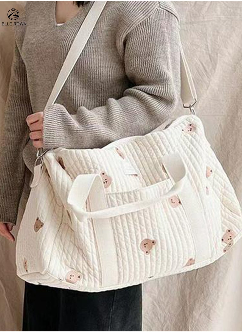 BLLE ROWN - Fashionable Embroidered Large Capacity Cute Bear Patterned Diaper Travel Bag,Lightweight Foldable Boston Mommy Tote Bag Handbag,Portable & Shoulder-carried Crossbody Bag,Hospital Bag for Maternity,Duffel Baby Bag For Travel - Image 1