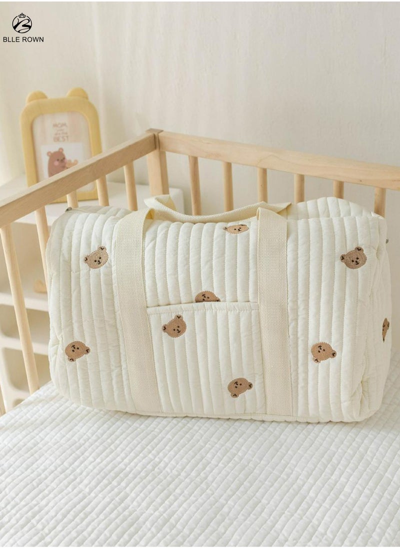 BLLE ROWN - Fashionable Embroidered Large Capacity Cute Bear Patterned Diaper Travel Bag,Lightweight Foldable Boston Mommy Tote Bag Handbag,Portable & Shoulder-carried Crossbody Bag,Hospital Bag for Maternity,Duffel Baby Bag For Travel - Image 1