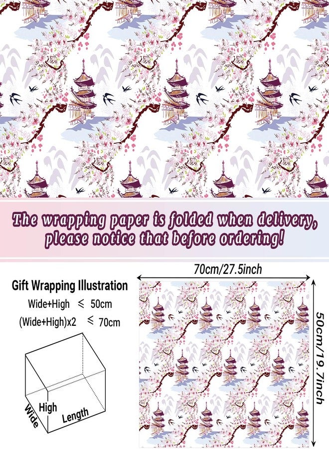 Bolsome 12 Sheets 20 x 28inch Japanese Kimono Gift Wrapping Paper with Line Art Ink Japanese Building Landscape Motives Cranes Sakura Birds Pattern Gift Wrap Paper - Image 2