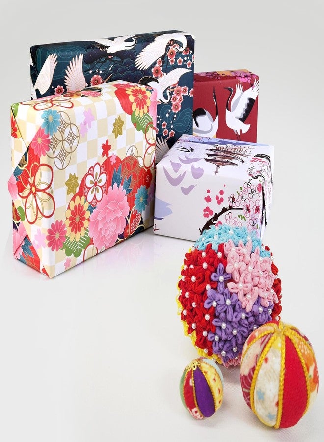 Bolsome 12 Sheets 20 x 28inch Japanese Kimono Gift Wrapping Paper with Line Art Ink Japanese Building Landscape Motives Cranes Sakura Birds Pattern Gift Wrap Paper - Image 5