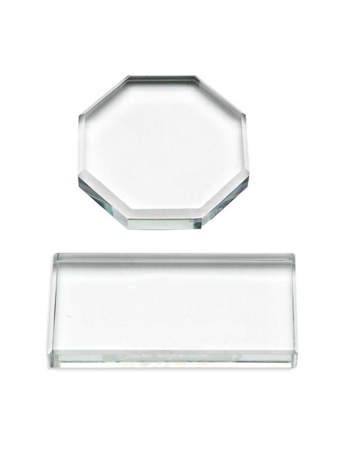 2Pcs Professional Eyelash Extension Adhesive Glue Pallet Crystal Glass Eye Lash Base Pad Tray Stand Holder for Fake Eyelashes Extension Makeup Cosmetic Nail Palette Tool, Octagon and Rectangle