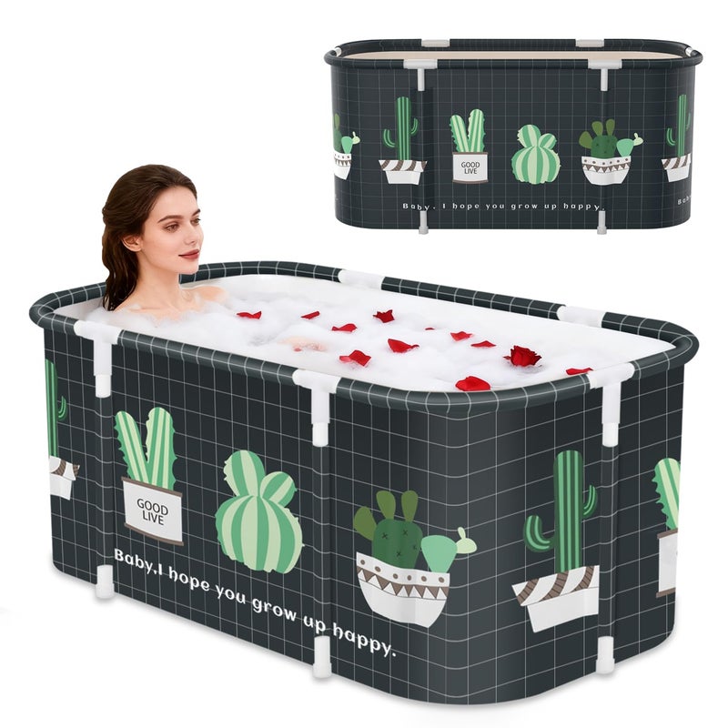 JSQBSECL Portable Foldable Bathtub,Foldable Soaking Bathtub for Adults, Freestanding Bathtubs, Hot Bath Tub, Ice Bath, Family Bathroom SPA Tub 47.2x19.7x21.7inch (Cactus) - Image 1