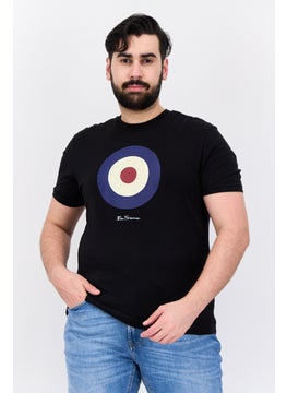 Men Crew Neck Short Sleeves Brand Logo T-Shirt, Black