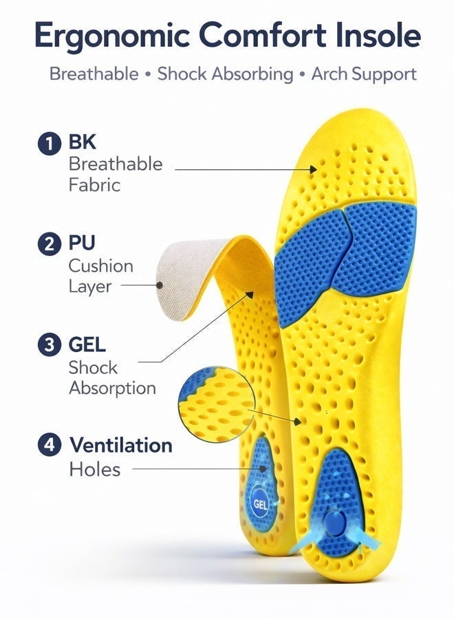 Premium Breathable Memory Foam Insoles - PU Material, Shock Absorption, Arch Support Design, Hidden Air Cushion - Image 3