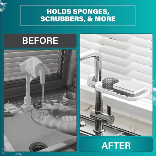 NEVADRILL Kitchen Faucet Sponge Holder - White Plastic Kitchen Sink Caddy - ABS Detachable Sink Caddy Sponge Holder - Sponge Holder for Scrubbers, Soap - Sponge Holder for Kitchen Sink [ND-1148] - Image 5